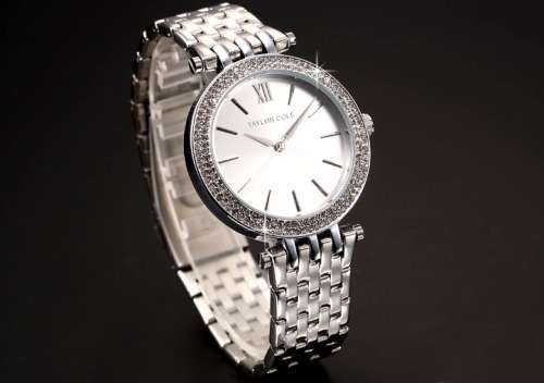 From UK** Taylor Cole Lady Silver Steel Band Bracelet Luxury Crystal  Women Watch*TOP Brand