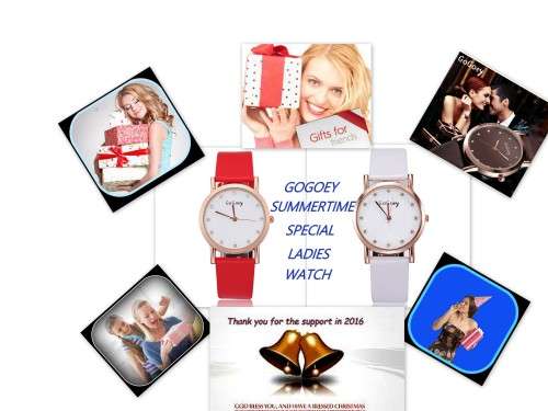 **GOGOEY BRAND 844* SUMMERFUN COLORFULL ** Quartz Watch with Red Leather Strap *