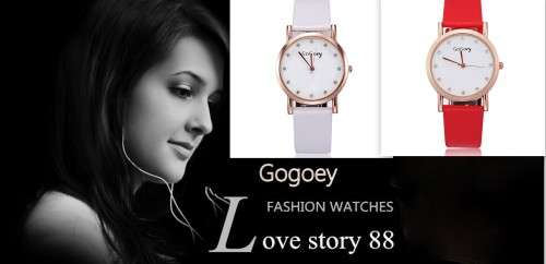 **GOGOEY BRAND 844* SUMMERFUN COLORFULL ** Quartz Watch with Red Leather Strap *