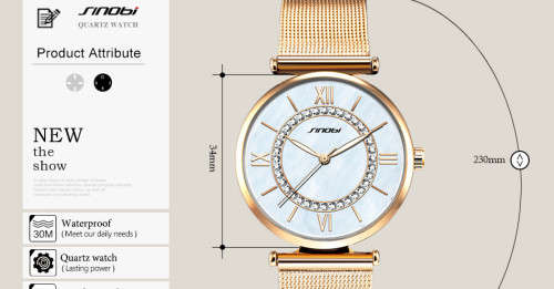 **SINOBI BRAND 9632*  Gold  Women's Diamonds Wrist Watch Top Luxury *