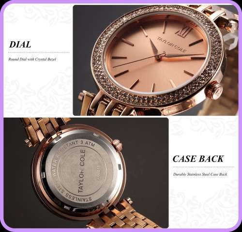 From UK** Taylor Cole Lady Georgeos Rose Gold Steel Band Bracelet Luxury  Date  Watch*TOP