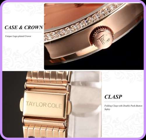 From UK** Taylor Cole Lady Georgeos Rose Gold Steel Band Bracelet Luxury  Date  Watch*TOP
