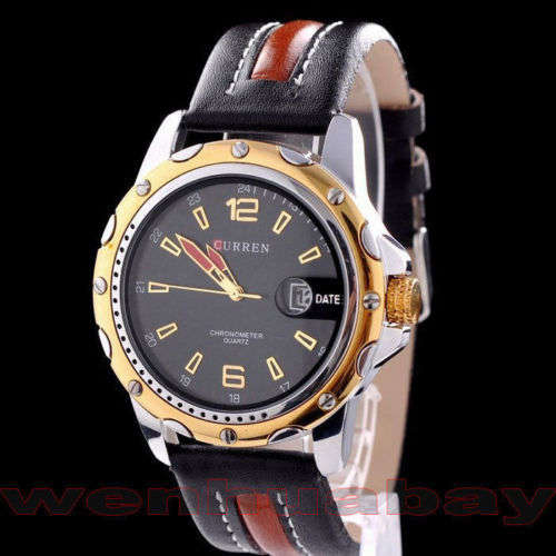 New   CURREN ( M8104 ) GENTLEMEN  LUXURY  GOLD/BLACK QUARTZ ANALOG  WRIST WATCH
