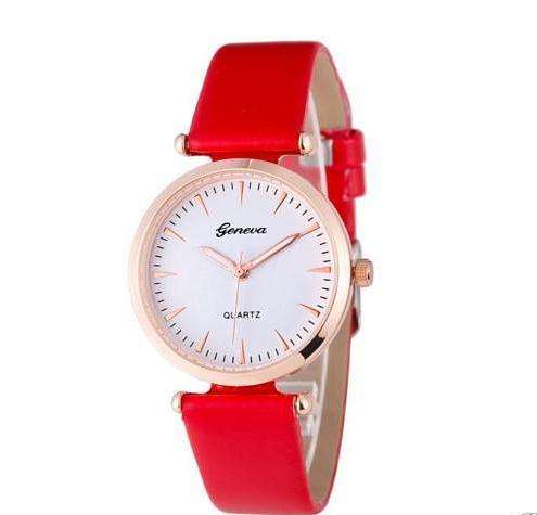 --***LADIES **New Fashion UK Geneva 3634 Brand Colorful White /RED Leather Strap Quartz Watch