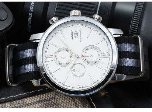 --***NEW SINOBI ELEGANT 6 HAND CHRONOGRAPG MENS NATO STRAP WATCH