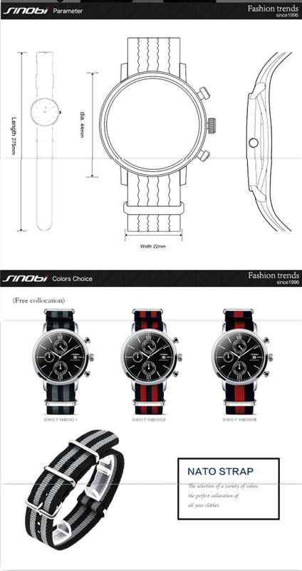 --***NEW SINOBI ELEGANT 6 HAND CHRONOGRAPG MENS NATO STRAP WATCH