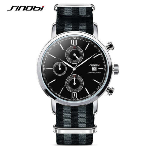 --***NEW SINOBI ELEGANT 6 HAND CHRONOGRAPG MENS NATO STRAP WATCH