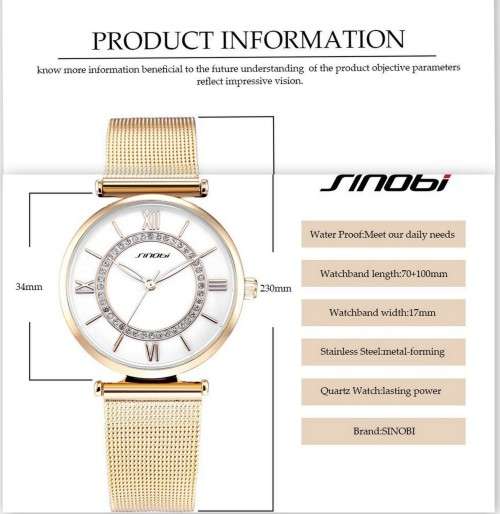 **SINOBI BRAND 9632*  Gold  Women's Diamonds Wrist Watch Top Luxury *