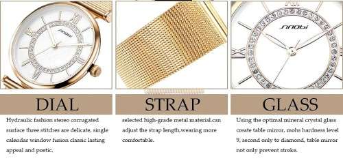 **SINOBI BRAND 9632*  Gold  Women's Diamonds Wrist Watch Top Luxury *