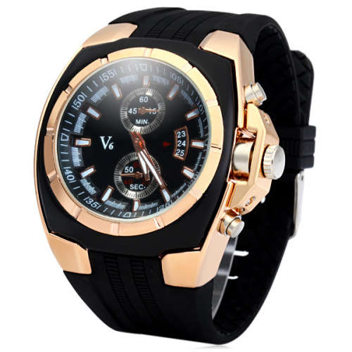 ***Chunky,Big Gold Case -Heavy Duty Silicone Strap- Men Quartz watch