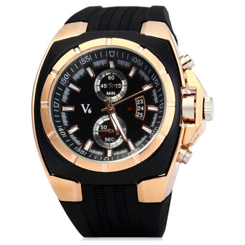 ***Chunky,Big Gold Case -Heavy Duty Silicone Strap- Men Quartz watch