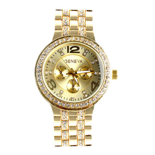 --********LADIES GENEVA GOLD FULL BLING DESIGNER STYLE  STAINLESS STEEL QUARTZ WATCH**