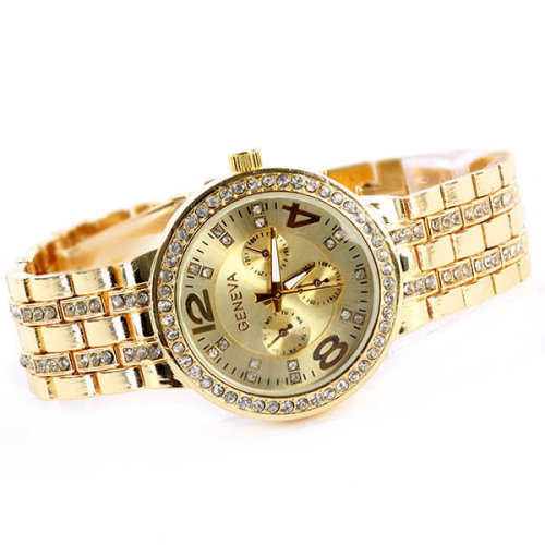--********LADIES GENEVA GOLD FULL BLING DESIGNER STYLE  STAINLESS STEEL QUARTZ WATCH**