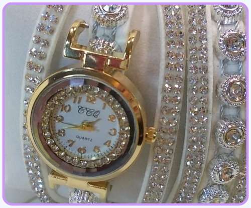 --*****WRIST WRAP*** LADIES FULL BLING STUNNING MULTI LAYER STRAP QUARTZ WATCH**WHITE