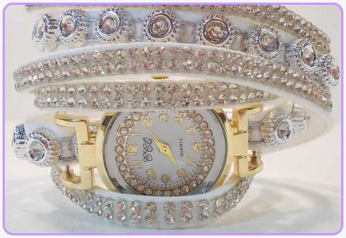--*****WRIST WRAP*** LADIES FULL BLING STUNNING MULTI LAYER STRAP QUARTZ WATCH**WHITE