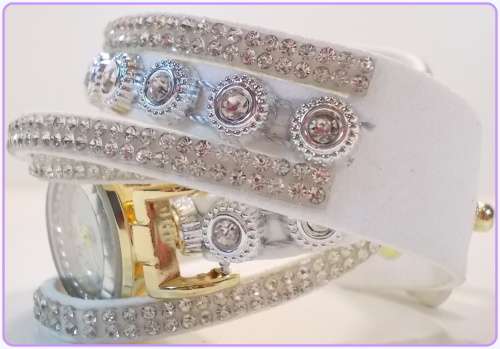 --*****WRIST WRAP*** LADIES FULL BLING STUNNING MULTI LAYER STRAP QUARTZ WATCH**WHITE