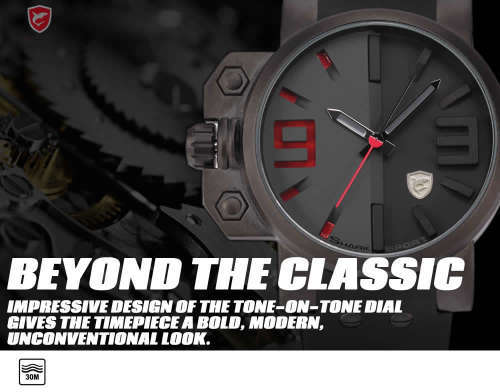 *** SHARK Rare Black  Bisection 3D Dial Silicone Men's Waterproof Sport Watch