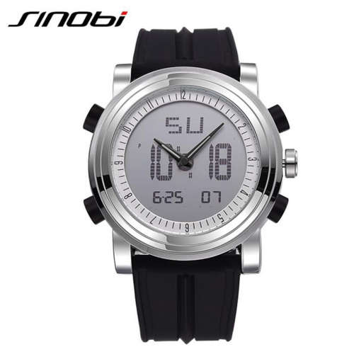-***NEW SINOBI DUAL TIME CHRONOGRAPG MENS SILICONE STRAP WATCH* BLACK*
