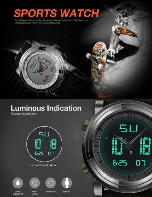-***NEW SINOBI DUAL TIME CHRONOGRAPG MENS SILICONE STRAP WATCH* BLACK*