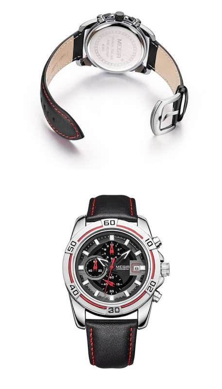 *** Megir Brand Top Watch** Genuine Leather Luxury Men Quartz Wristwatch CHRONOGRAPH * 6 HANDS *