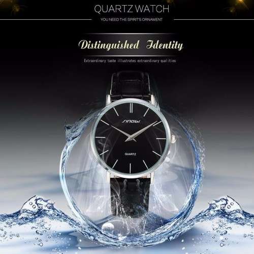 -- * **ELEGANT*ULTRA THIN*  SINOBI  STEEL UNISEX ANALOG DRESS WATCH**LEATHER BAND