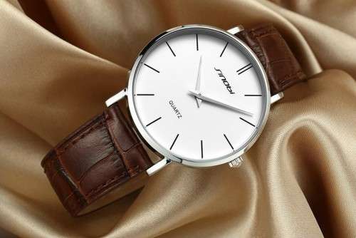 -- * **ELEGANT*ULTRA THIN*  SINOBI  STEEL UNISEX ANALOG DRESS WATCH**LEATHER BAND