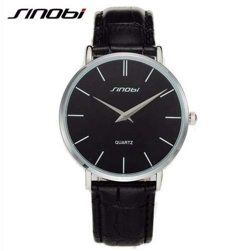 -- * **ELEGANT*ULTRA THIN*  SINOBI  STEEL UNISEX ANALOG DRESS WATCH**LEATHER BAND