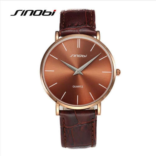 -- * **ELEGANT*ULTRA THIN*  SINOBI  STEEL UNISEX ANALOG DRESS WATCH**LEATHER BAND
