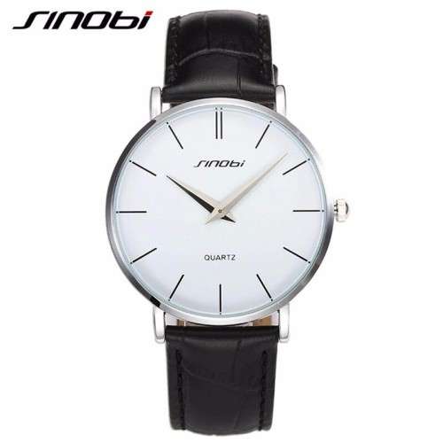 -- * **ELEGANT*ULTRA THIN*  SINOBI  STEEL UNISEX ANALOG DRESS WATCH**LEATHER BAND