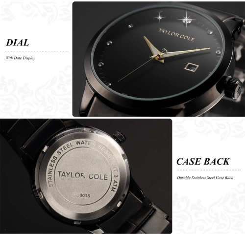 From UK**Magnifisant* Taylor Cole Lady Black Steel Band Bracelet Luxury  Date  Watch*TOP Brand