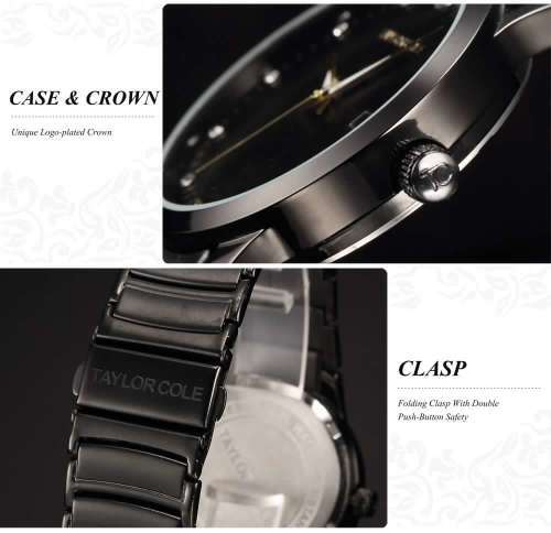 From UK**Magnifisant* Taylor Cole Lady Black Steel Band Bracelet Luxury  Date  Watch*TOP Brand