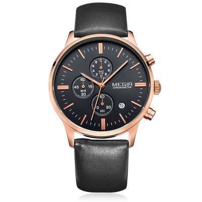 *** Megir Brand Top Watch** Nato/Leather Strap Luxury Men Quartz Wristwatch CHRONOGRAPH * 6 HANDS *