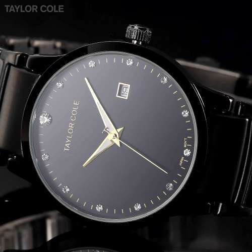 From UK**Magnifisant* Taylor Cole Lady Black Steel Band Bracelet Luxury  Date  Watch*TOP Brand
