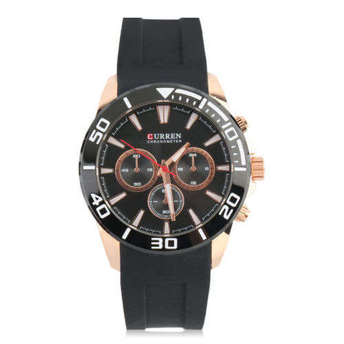 *MEN ELEGANT RUGGED BIG LUXURY GOLD CASE STEEL  WATCH**SILICON STRAP