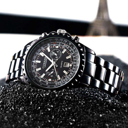 *** Curren 8053 HEAVY ALL STEEL MENS AUTO DATE ALL BLACK QUALITY WATCH