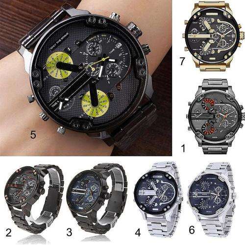 **Massive DiaL Military Dual Movt Men Quartz Watch with Date Function Stainless Steel Band  - Silver