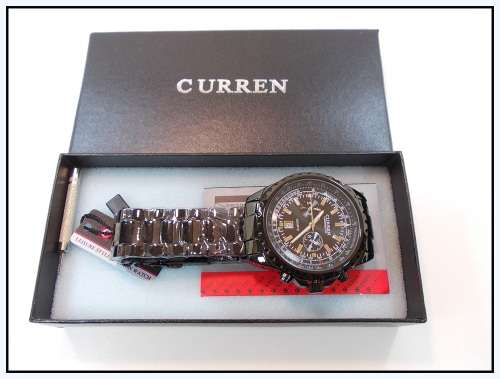 *** Curren 8053 HEAVY ALL STEEL MENS AUTO DATE ALL BLACK QUALITY WATCH