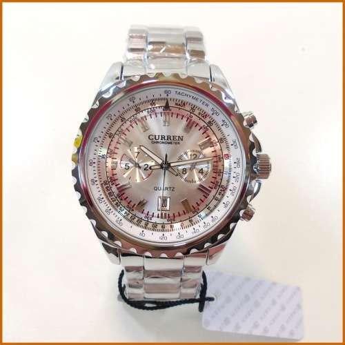 *** Curren 8053 HEAVY ALL STEEL MENS AUTO DATE ALL SILVER QUALITY WATCH