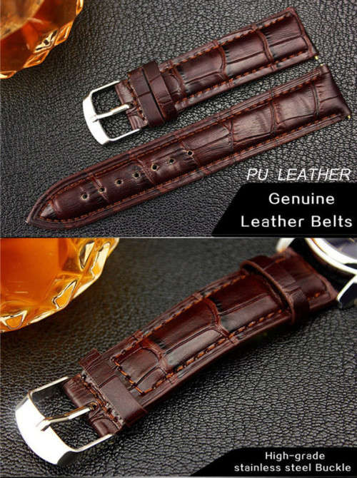 ***Men Mode  Stainless Steel Sports Noctilucent  Quartz Wrist Watch Brown Leather Band