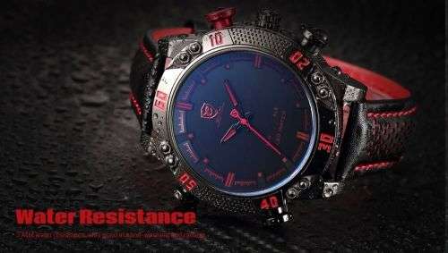 * SHARK Brand Top Kitefin  LED Digital Red Date Day Leather Watch*