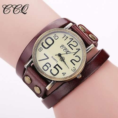 --*****WRIST WRAP***LADIES BROWN ** BIG DIAL BRONZED ANTIQUED WRAP WATCH*
