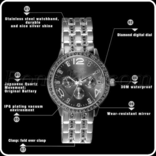 --**LADIES GENEVA FULL BLING SILVER DESIGNER STYLE  STAINLESS STEEL QUARTZ WATCH**