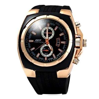 **Big, Luxury Gold Case -Heavy Duty Silicone Strap- Men Quartz watch