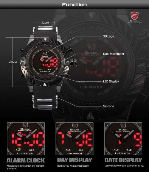 * GOBLIN SHARK** - Men Dual Time Quartz Wrist Watch