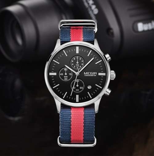 Megir 2011 - Chronograph Watch * 6 HANDS*Nato Canvas Strap*