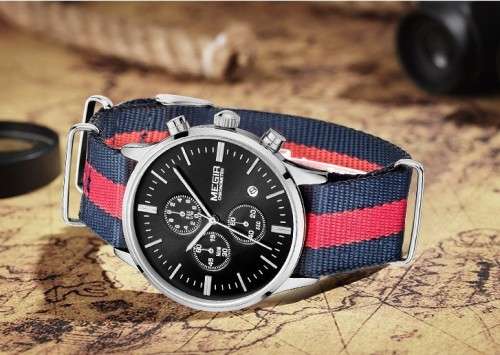 Men s Watches Megir 2011 Chronograph Watch 6 HANDS Nato Canvas Strap was sold for 381.00 on 15 Feb at 20 01 by nylocx in Koppies ID 323933275