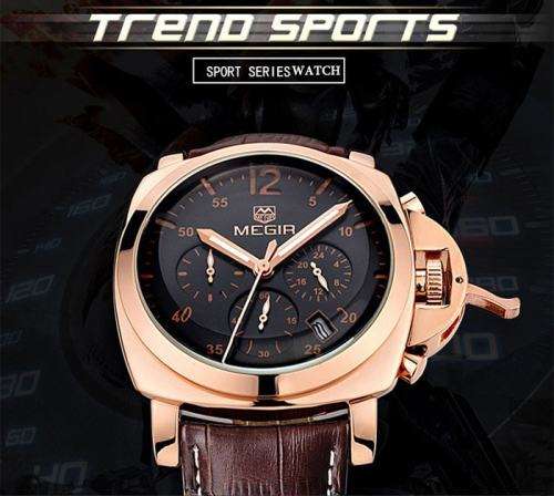 * Megir Brand Top Watch** Golden SS Case  Luxury Men* 6 Hands * Quartz Wristwatch CHRONOGRAPH