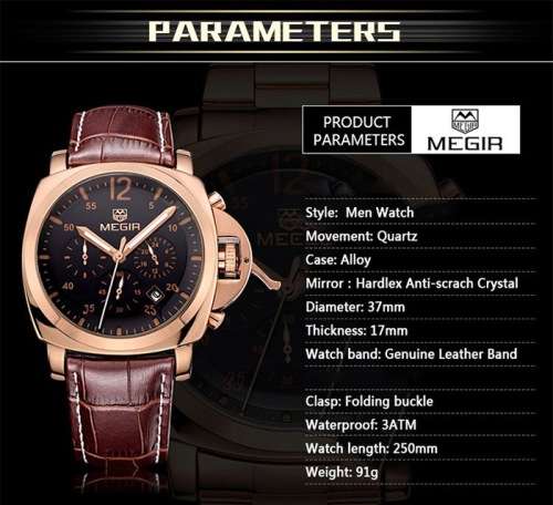 * Megir Brand Top Watch** Golden SS Case  Luxury Men* 6 Hands * Quartz Wristwatch CHRONOGRAPH