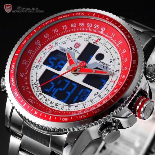 * -SHARK-Winghead Series Red MULTIFUNCTION  Quartz Army Mens Sport Wrist Watc