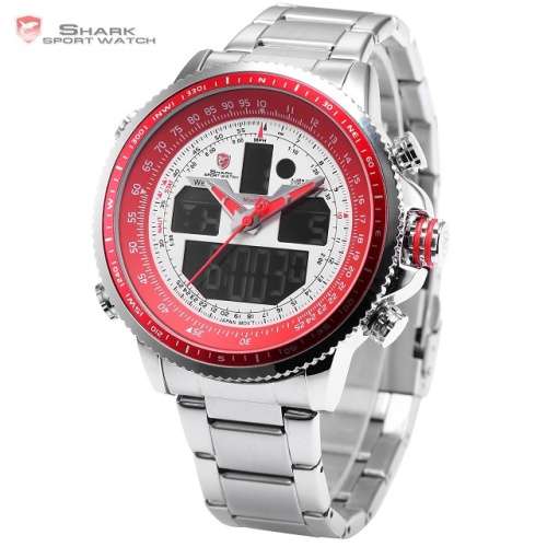 * -SHARK-Winghead Series Red MULTIFUNCTION  Quartz Army Mens Sport Wrist Watc